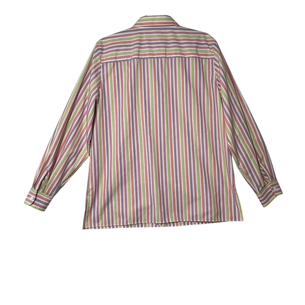 FOXCRAFT Button Down Shirt Womens 14 Pink Green Stripe Long Sleeve Wrinkle Free - Picture 6 of 11